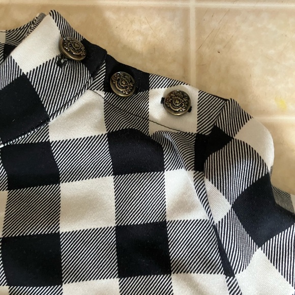 Talbots Buffalo Check Mock Neck Zip Back Knit Dress button shoulder and cuffs - Picture 4 of 7
